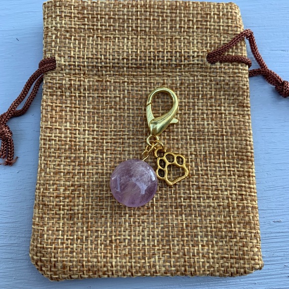 2/20$ Gold Plated Amethyst 💜 Crystal Pet Charm Crystal Dog Collar Charm - Picture 4 of 4